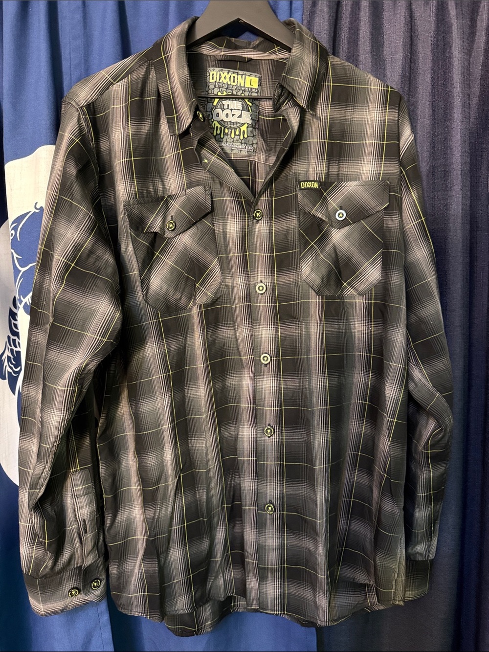 DIXXON The Ooze Bamboo Black and Neon Green Plaid Shirt